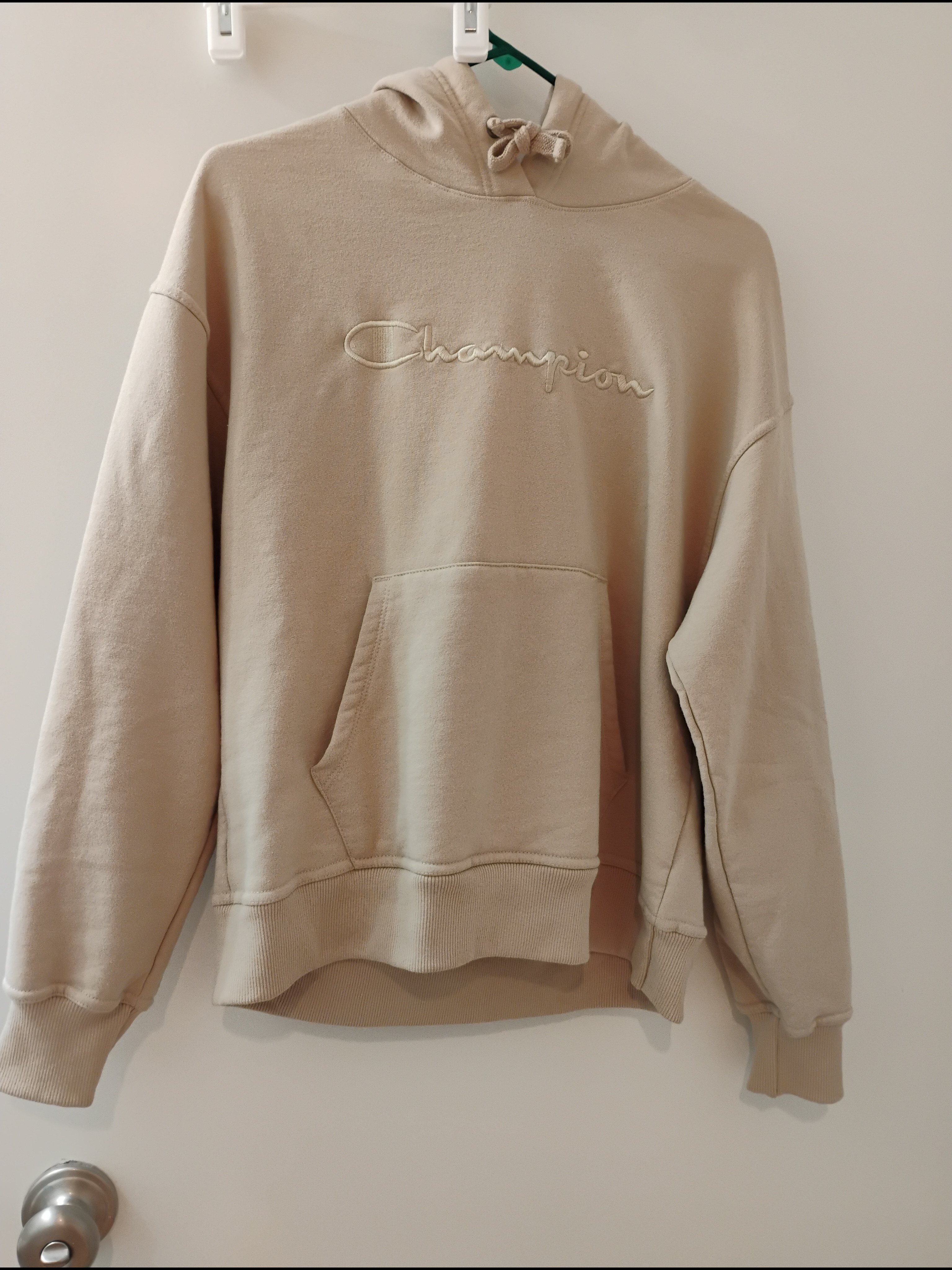 Champion Beige Embroidered Logo Hoodie